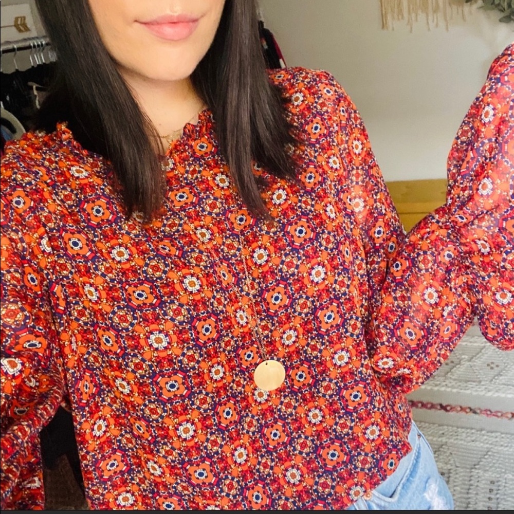 Curations Boho High Neck Ruffle Blouse